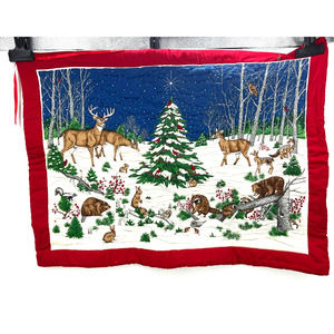 Large Handmade Tapestry Quilted Hand Stitched Christmas Outdoor Scene Wildlife